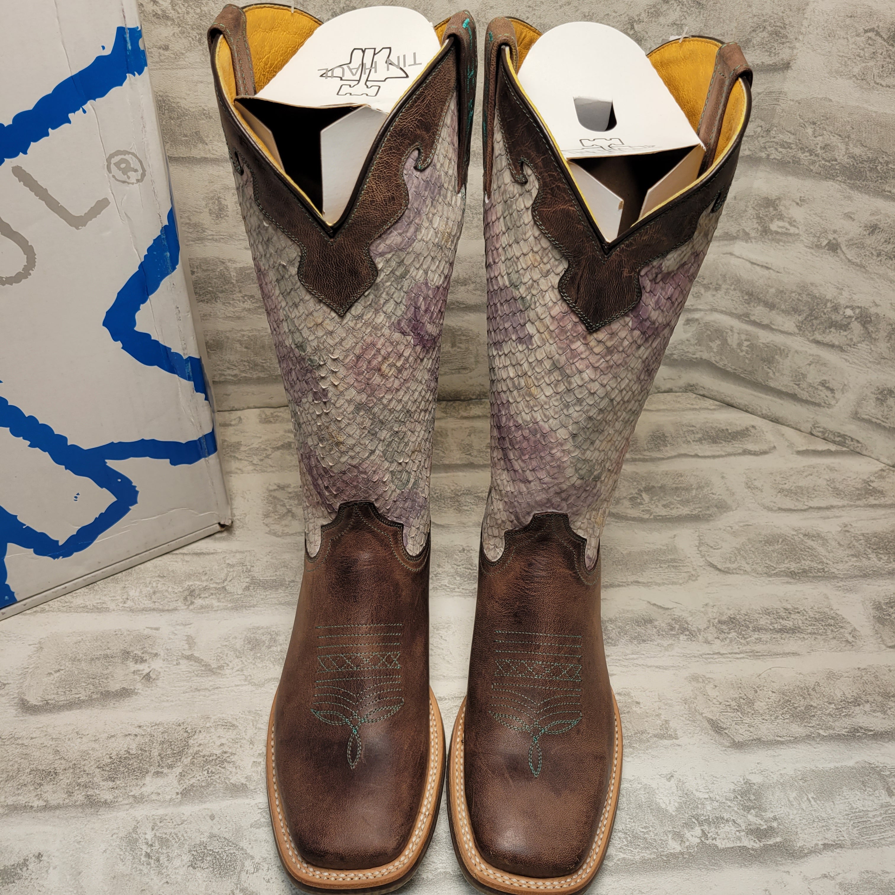 Tin Haul Ladies Rosealiscious Square Toe Boots, Brown/Pink, 9.5 (7872380207342)