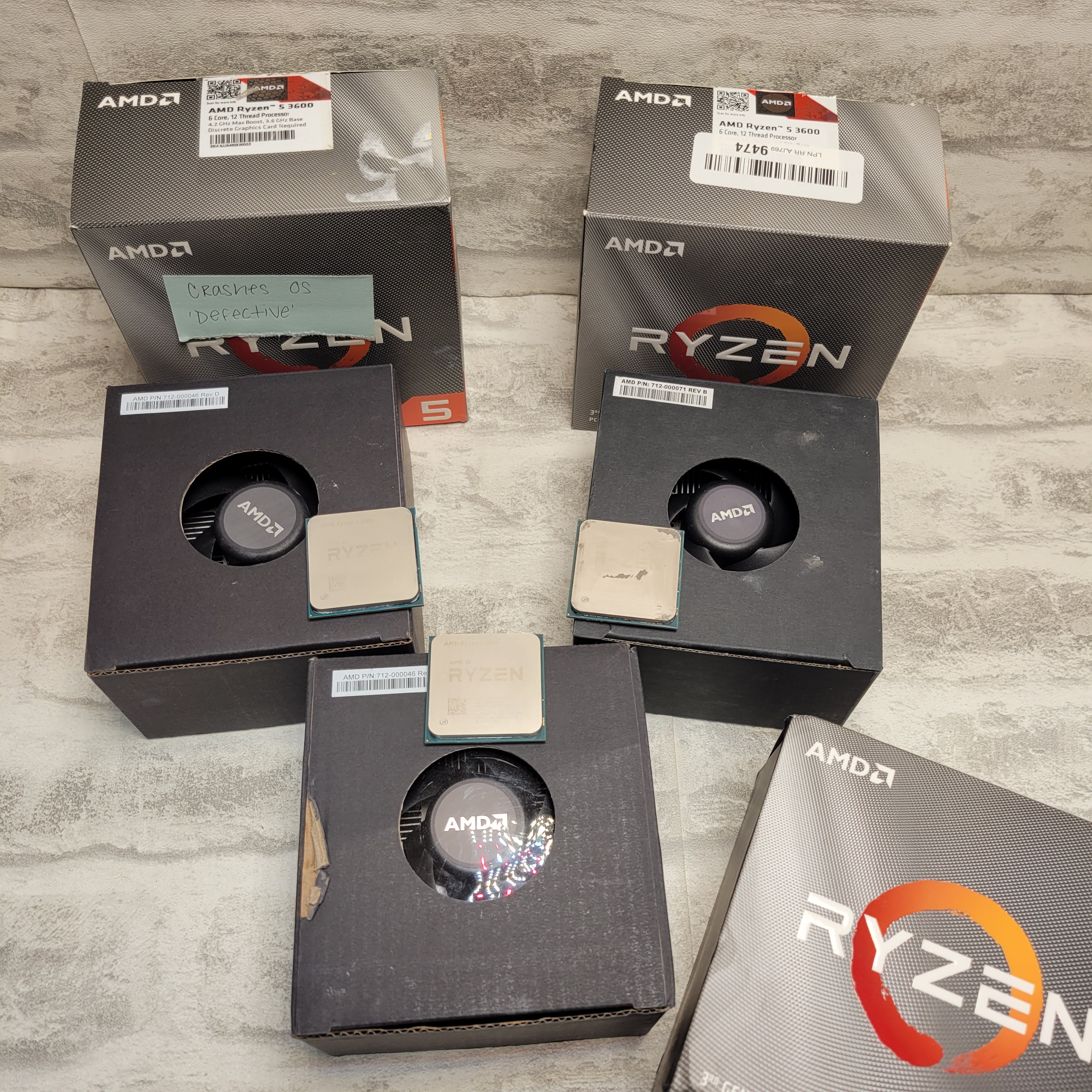 *FOR PARTS* Lot of 3, AMD Ryzen 5 3600 6-Core, 12-Thread Unlocked Processors (7885877182702)