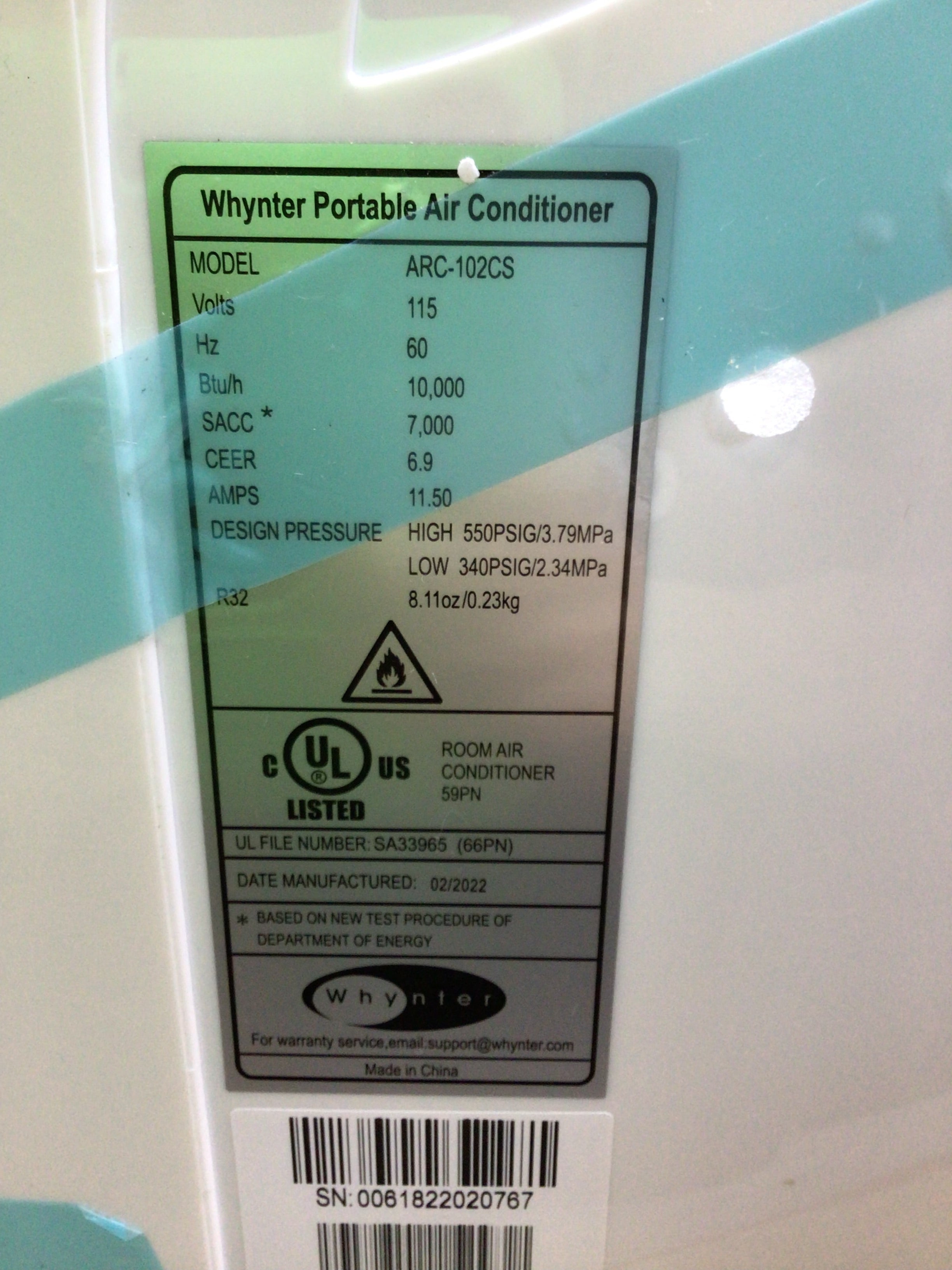 Whynter ARC-102CS 10000 BTU Portable Air Conditioner **OPEN BOX - READ** (8102931857646)