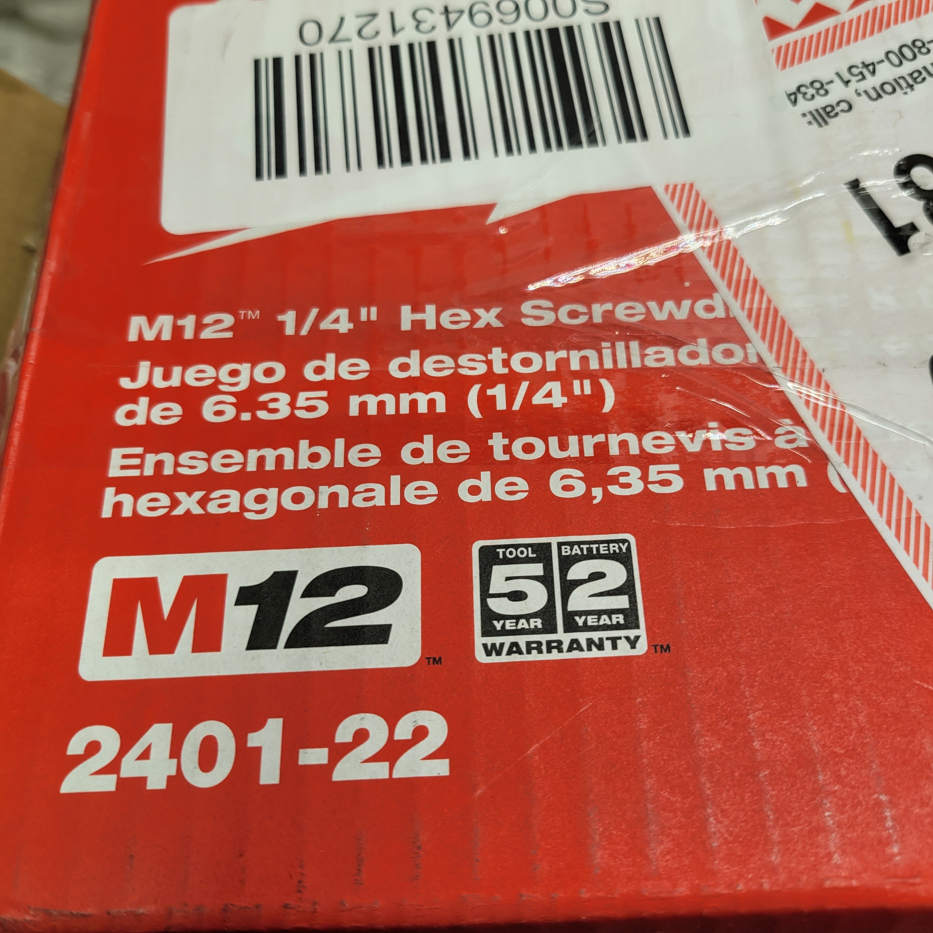 Milwaukee 2401-22 M12 12-Volt Lithium-Ion 1/4 in. Hex Cordless Screwdriver Kit (7594287595758)