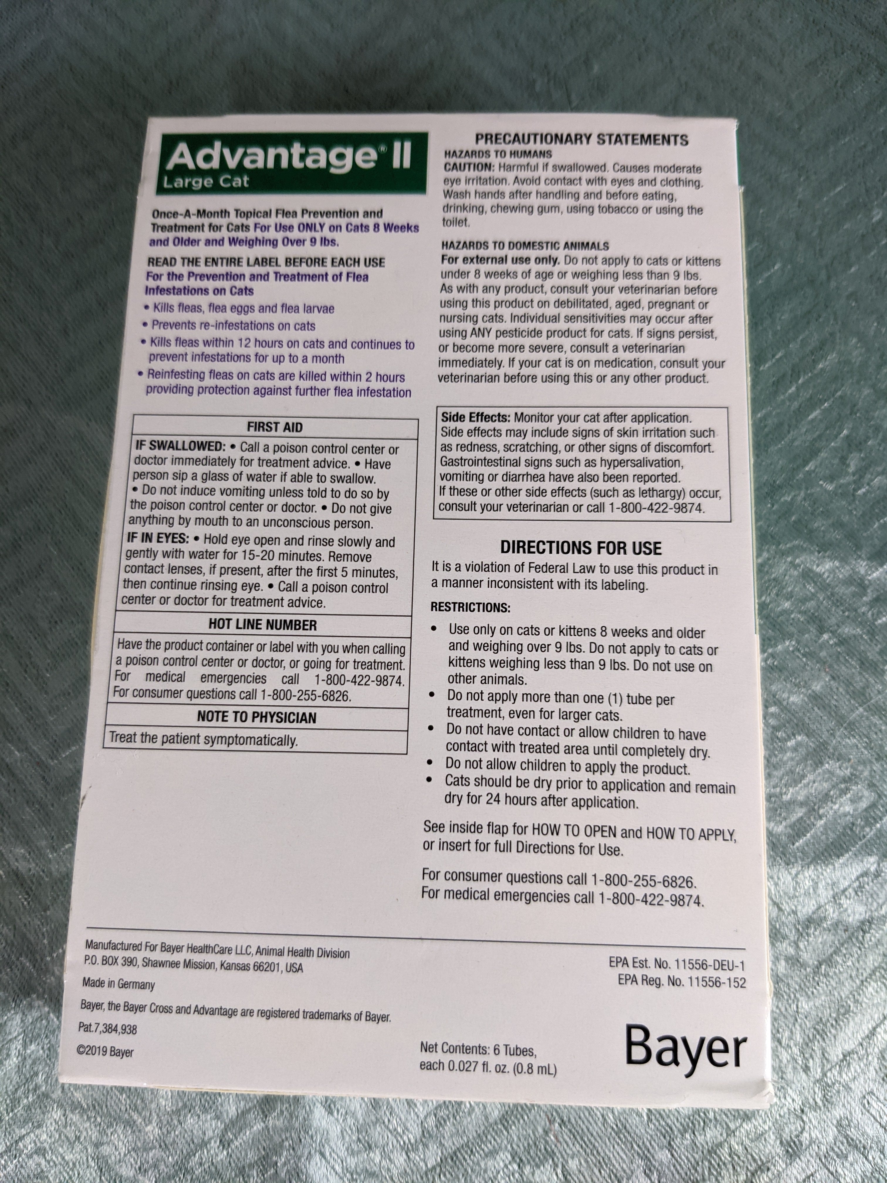 Advantage II 6-Dose Large Cat Flea Prevention, Over 9 Pounds (6952748482743)