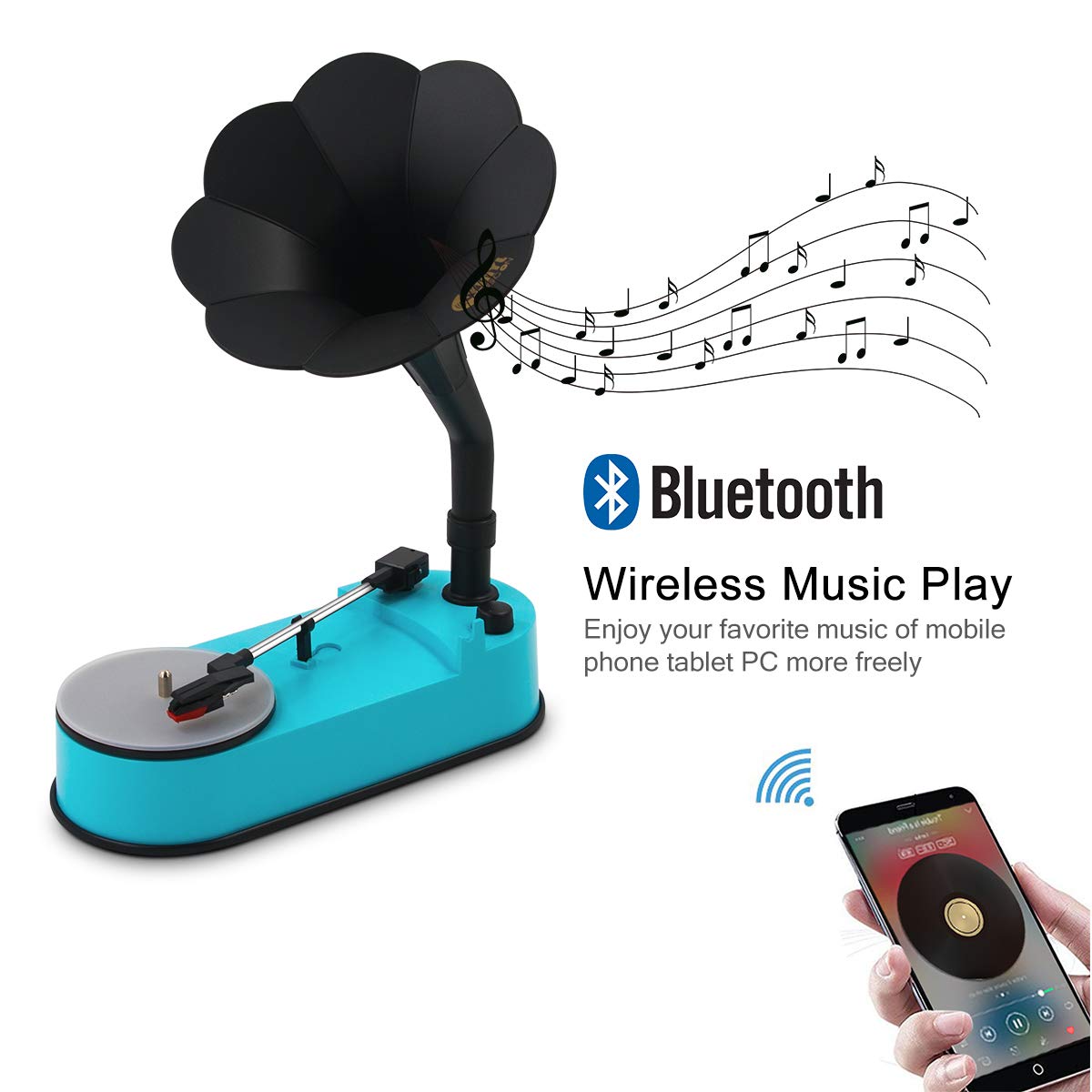 Turntable Record Player with Horn Speaker for 33/45 RPM Records,Mini Gramophone (6973332619447)