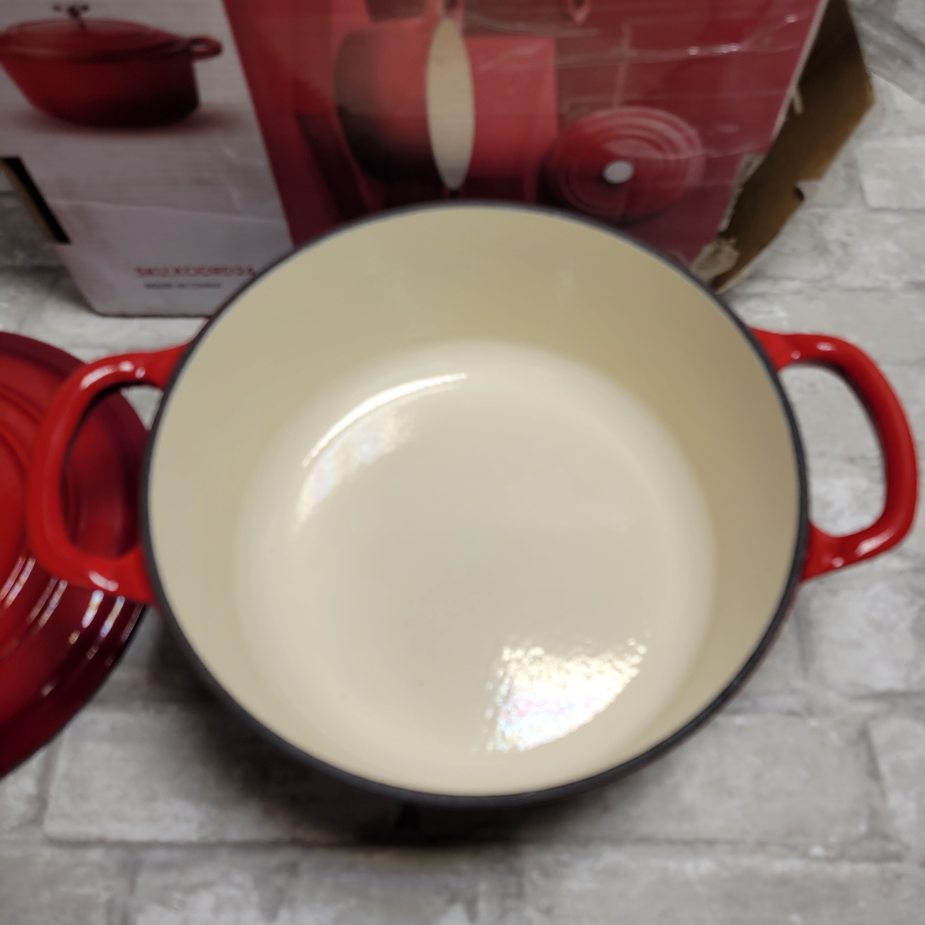 4.5 Quart Enamel Cast Iron Dutch Oven w/ Loop Handles, Enamel Stockpot Lid, Red (8038502301934)