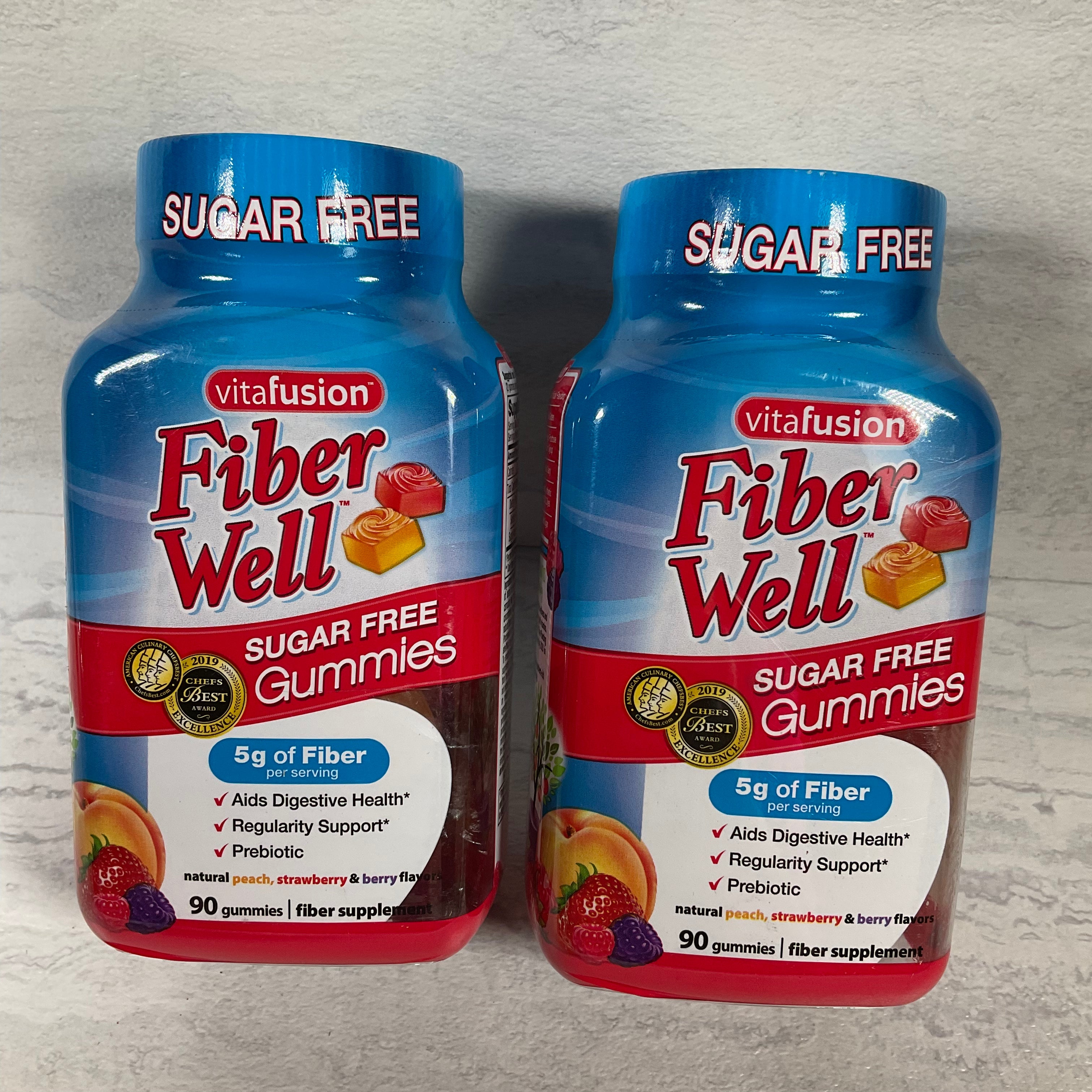 2 Pack, Vitafusion Fiber Well Sugar Free Aids Digestive 90 Gum Exp 12/22 (7007604474039)