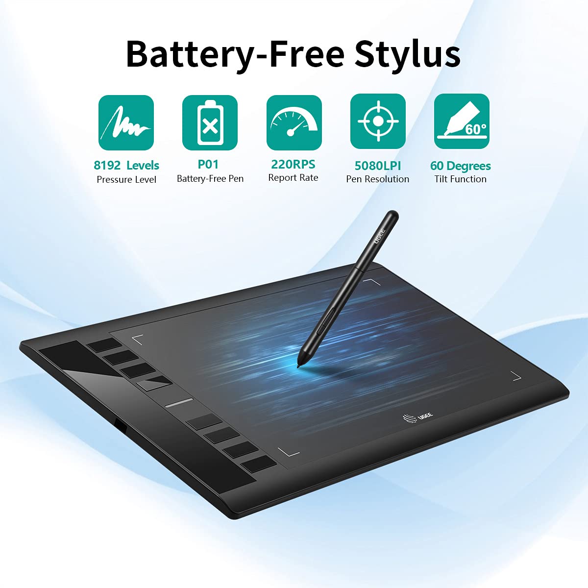 UGEE M708 Graphics Drawing Tablet, Compatible with Chromebook Windows 10/8/7 Mac (7496066990318)