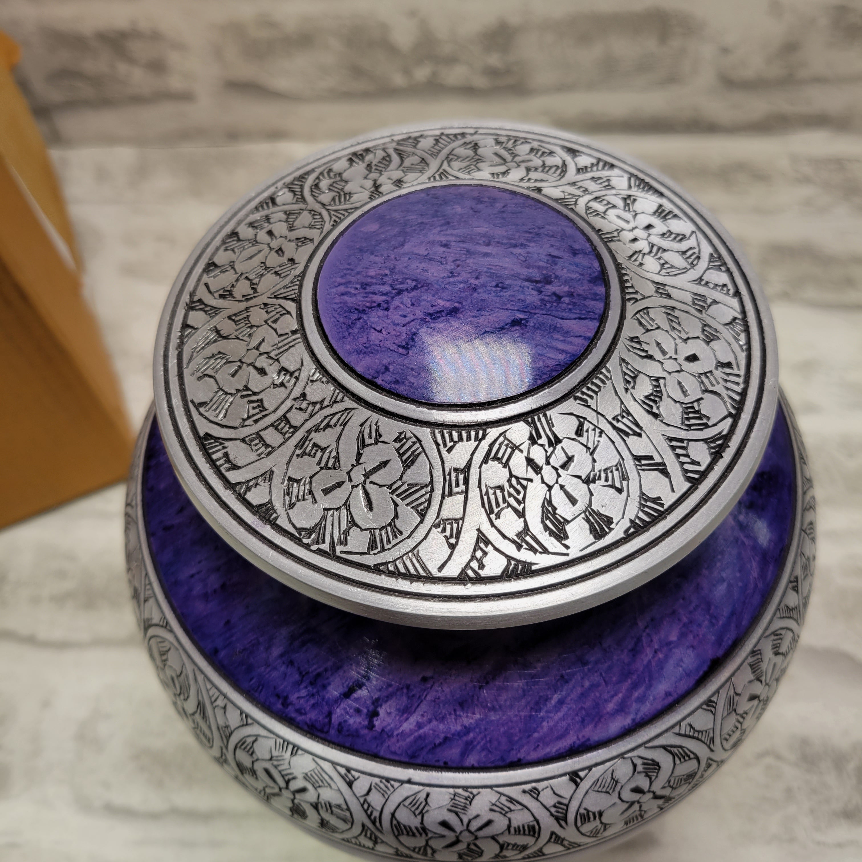 Adult Cremation Urn for Human Ashes - Purple and Silver with Velvet Bag (7674199638254)