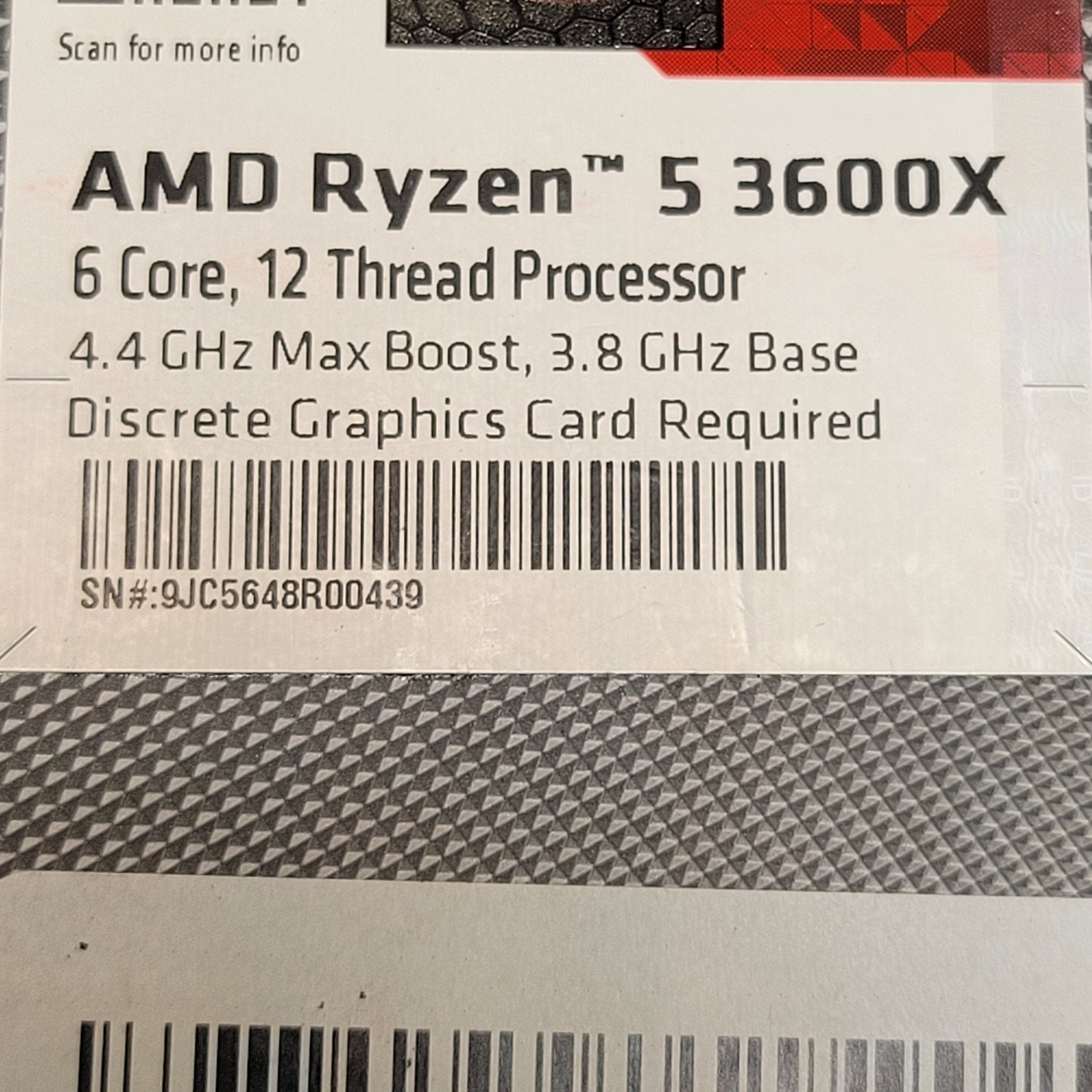 AMD Ryzen 5 3600X 6-Core, 12-Thread Desktop Processor w/ Wraith Spire Cooler (7830875275502)