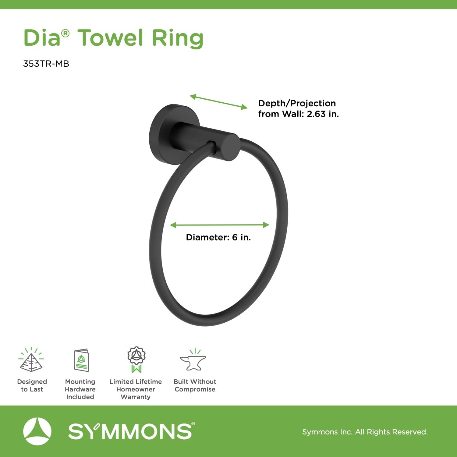 Symmons Dia 4-Piece Wall-Mounted Bathroom Hardware Set in Matte Black *NIB* (8190656381166)