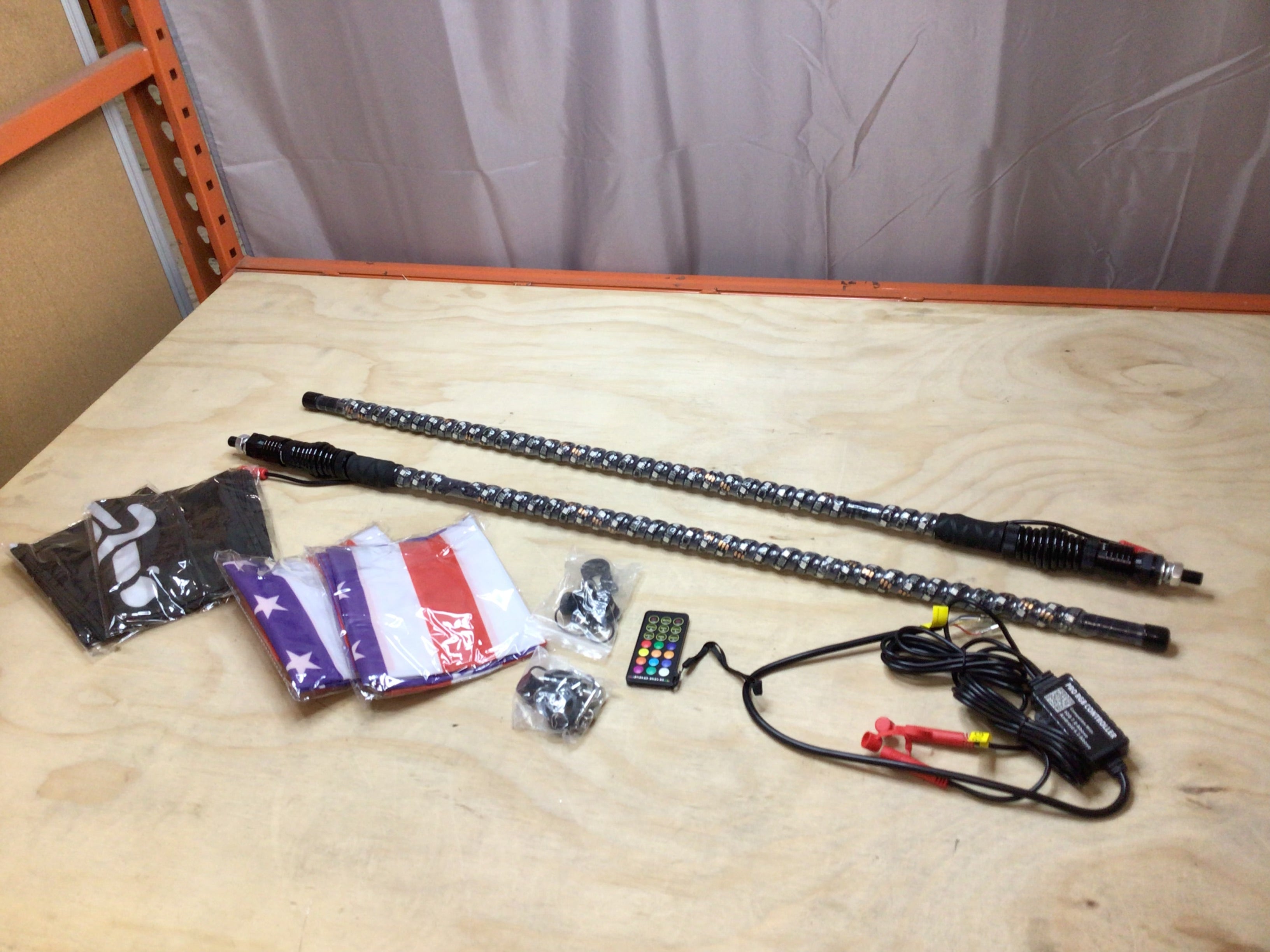 2Pcs Spiral RGB 3ft Led Lighted Whip Antenna W/Flag & Remote For ATV UTV RZR SXS (8109859864814)