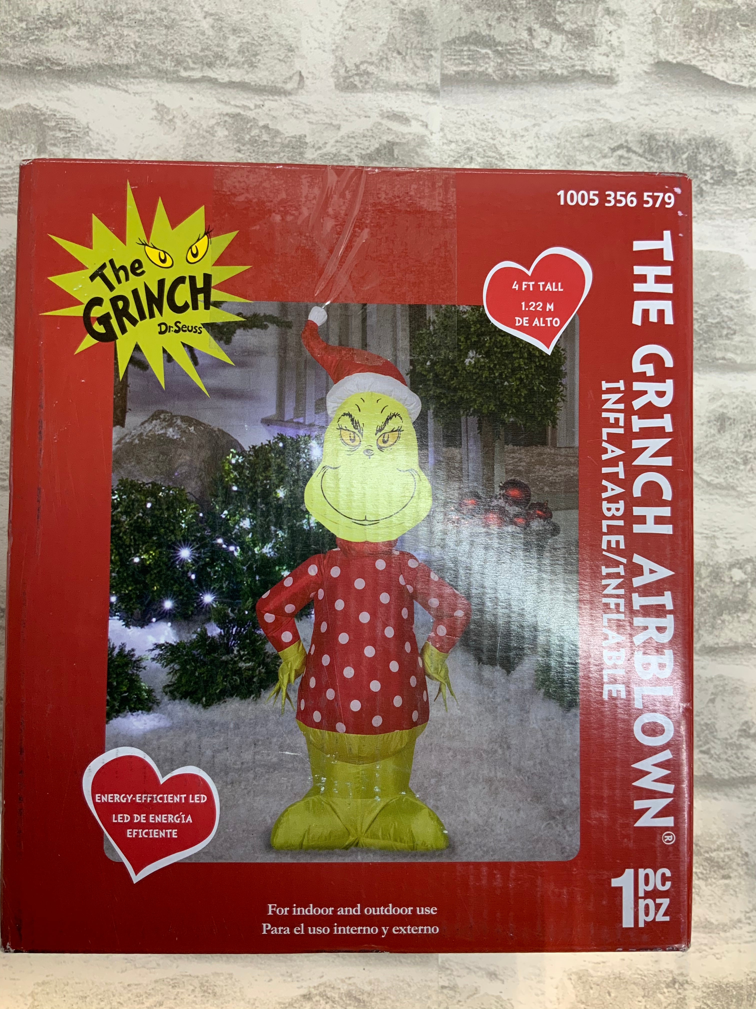 4' Christmas Inflatable Dr. Seuss Grinch Wearing Ugly Sweater and Santa Hat (7495046496494)