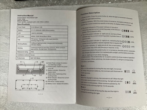 (2-pack) Solar Light, Motion Sensor, 3 Modes, 12 inch (6922756489399)