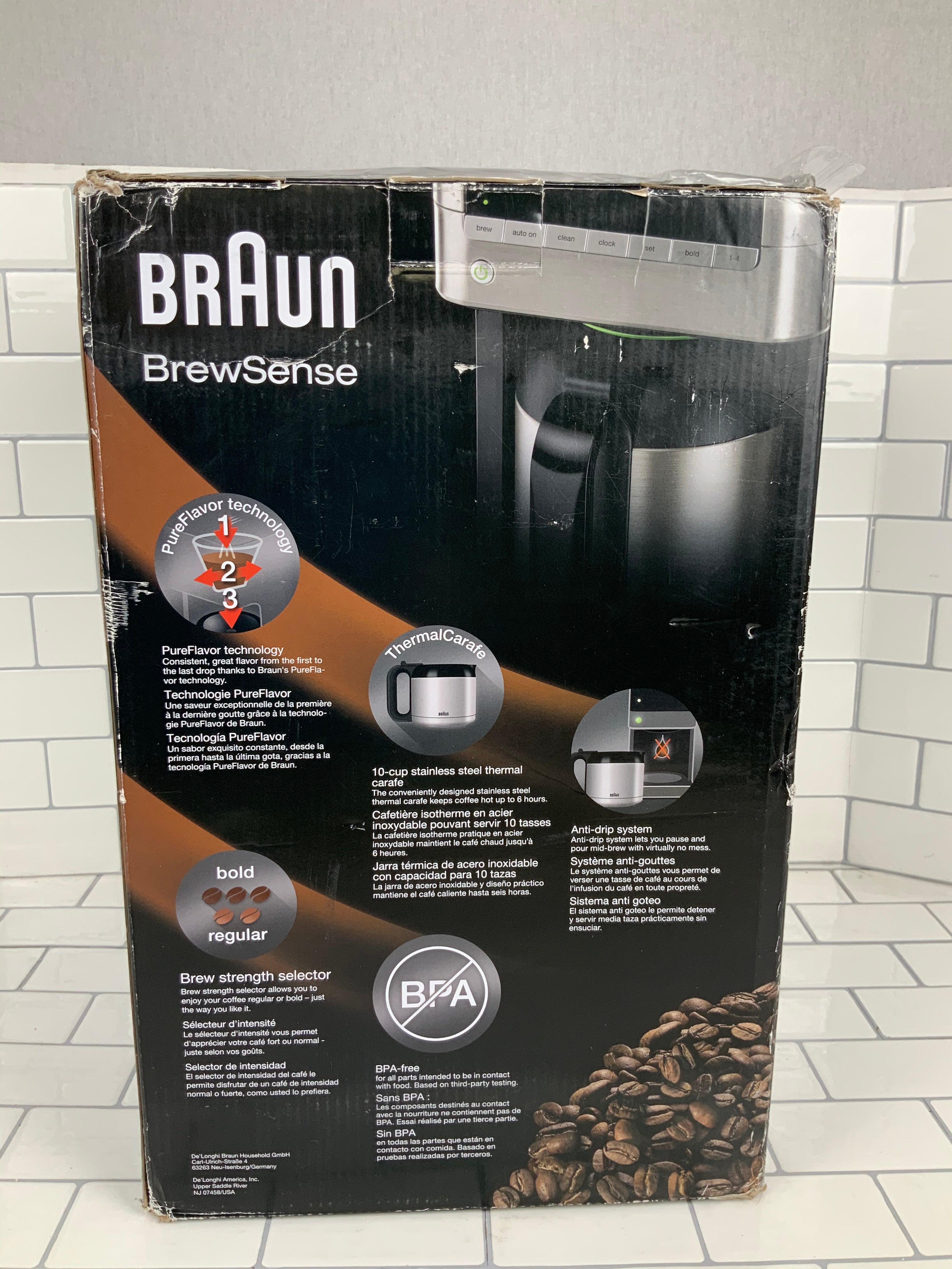 Braun KF7175 BrewSense Drip Coffee Maker with Thermal Carafe, 10 Cup