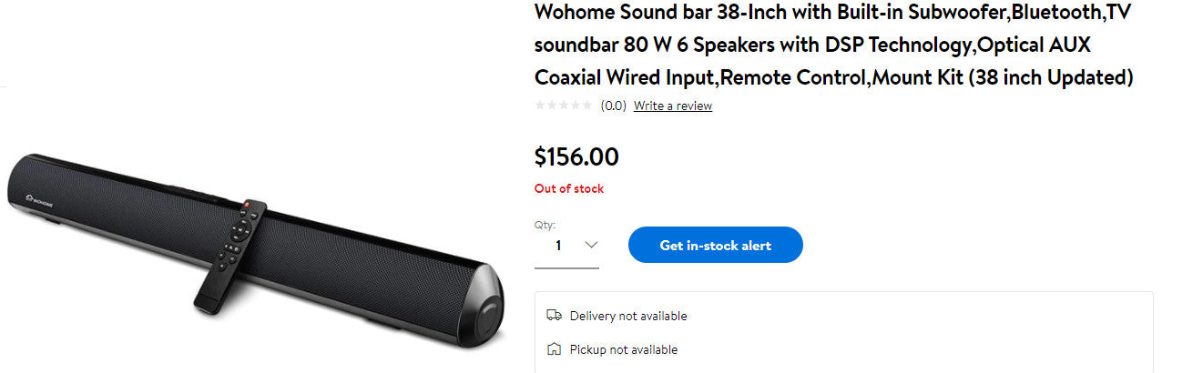Wohome Sound bar 38-Inch with Built-in Subwoofer,Bluetooth,TV soundbar 80 W 6 Speakers with DSP Technology,Optical AUX Coaxial Wired Input,Remote Control,Mount Kit (6811526791351)
