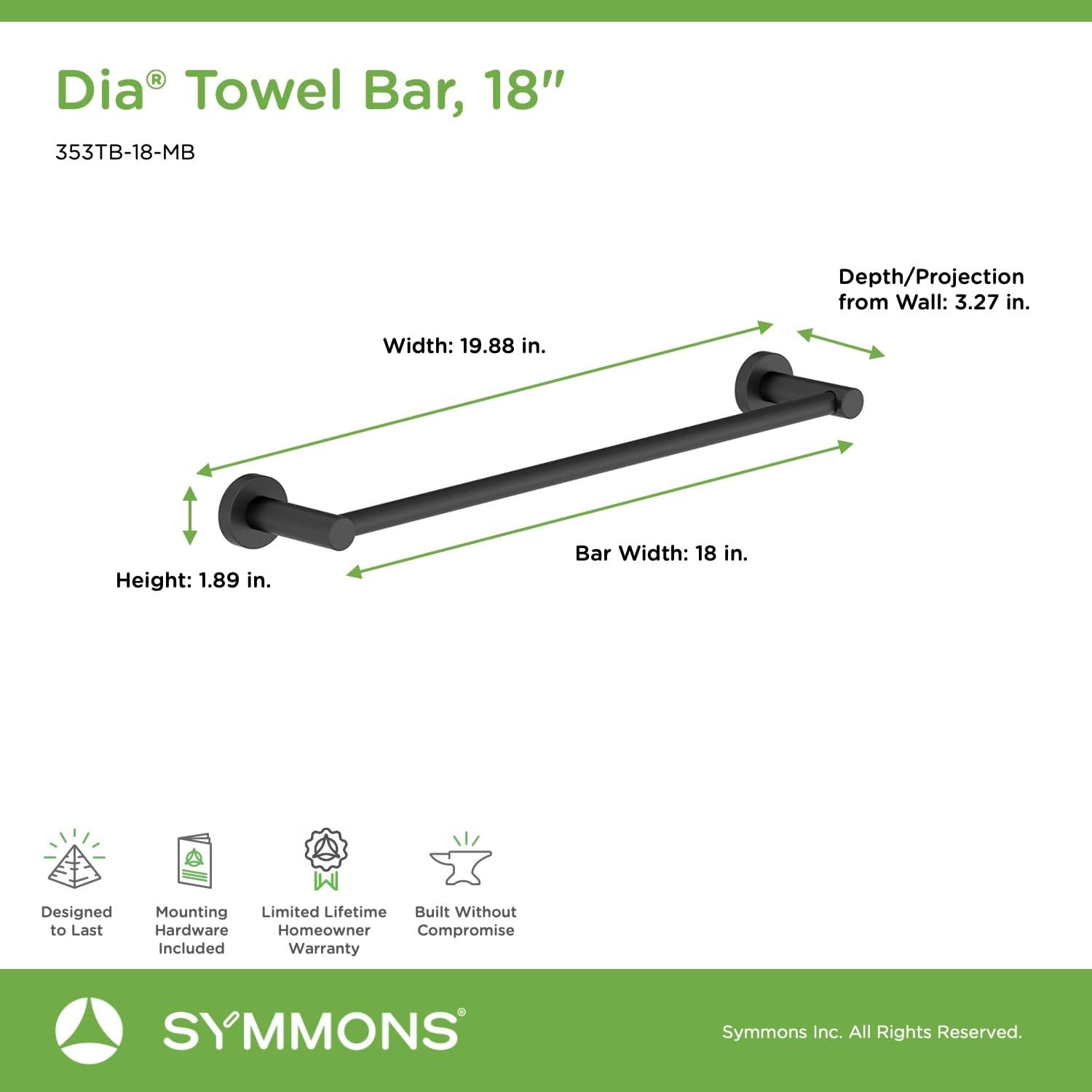 Symmons Dia 4-Piece Wall-Mounted Bathroom Hardware Set in Matte Black *NIB* (8190656381166)