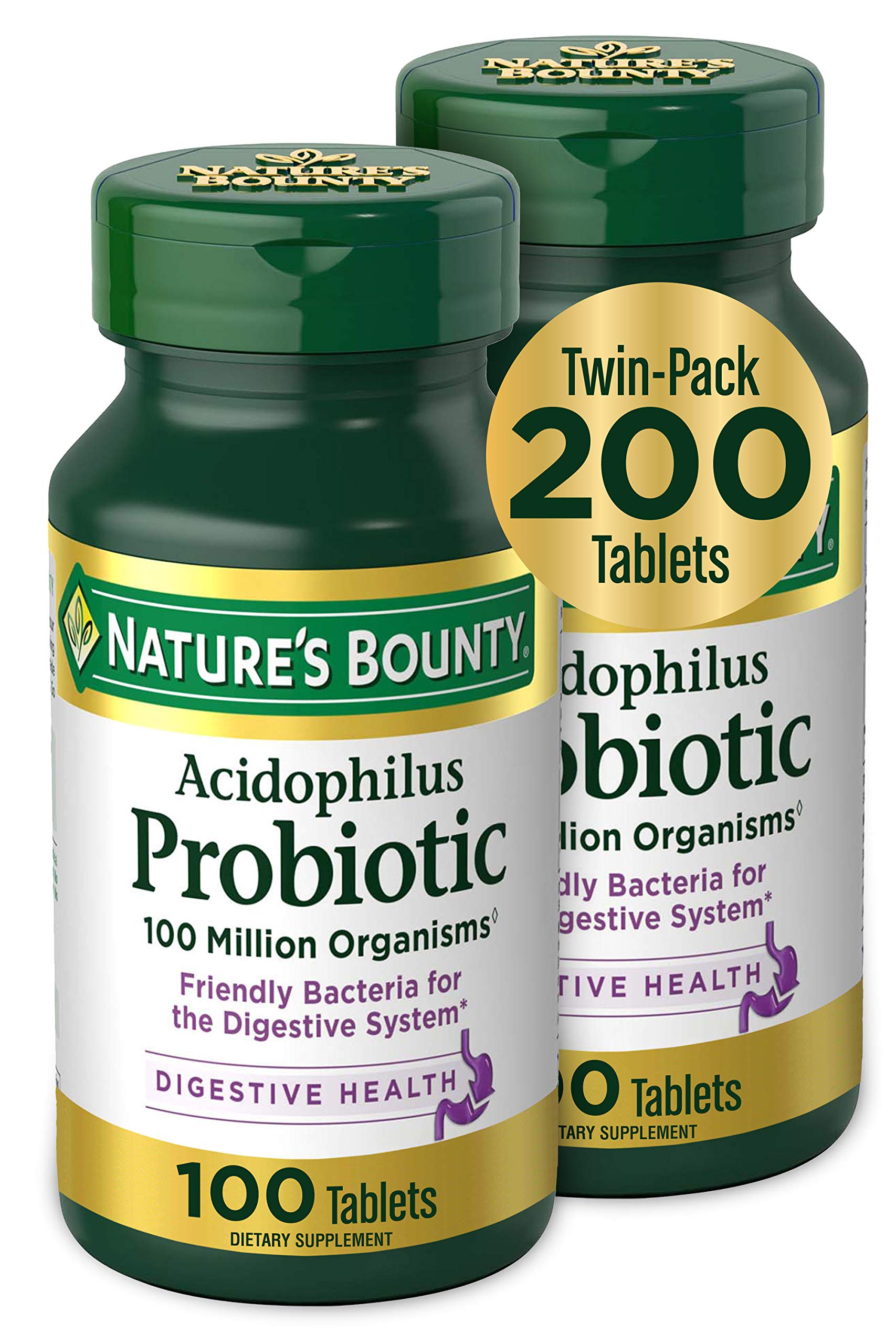Acidophilus Probiotic by Nature's Bounty, Dietary Supplement, For Digestive Health, Twin Pack, 200 Tablets (7572874100974)