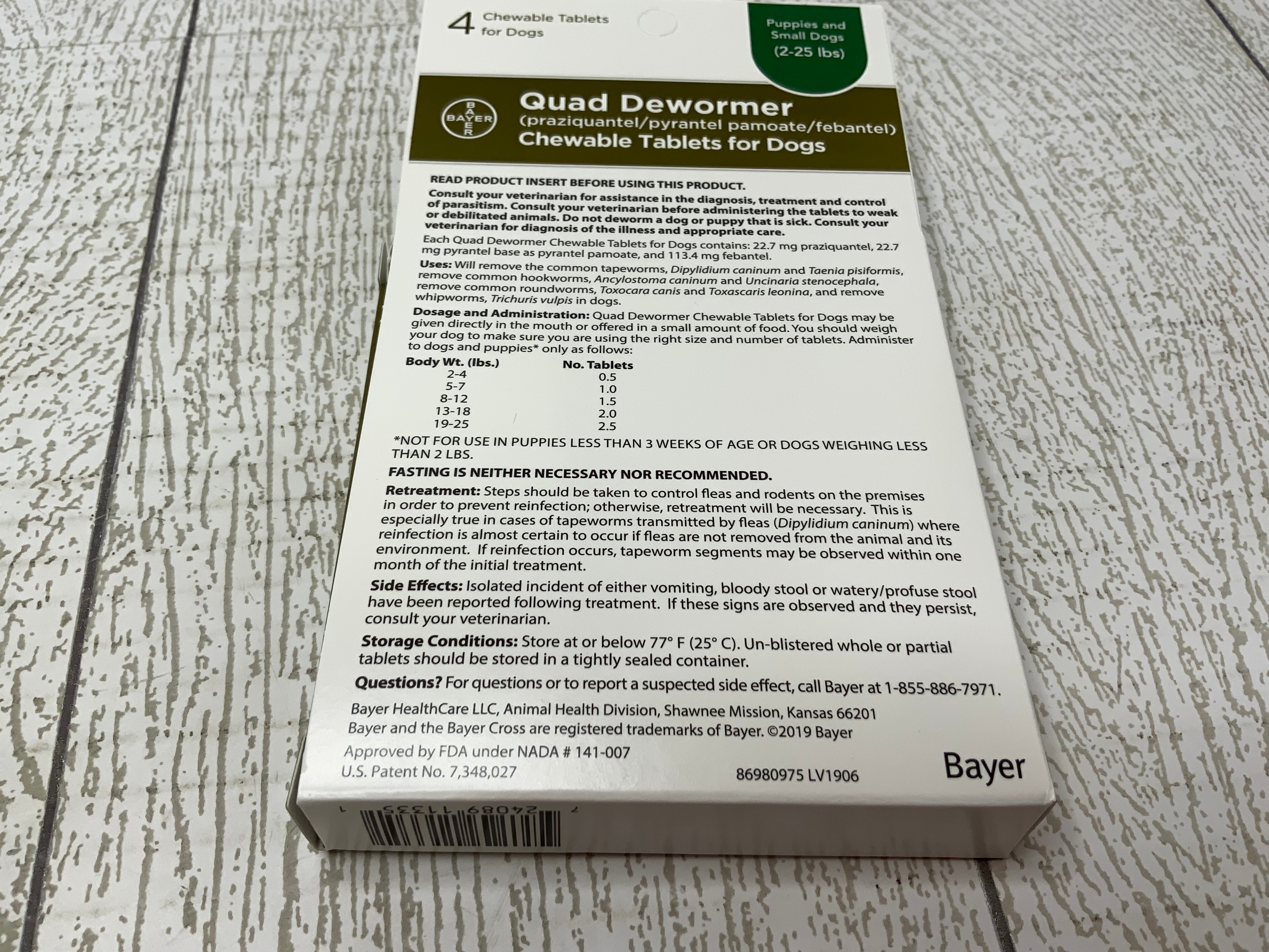 Elanco Chewable Quad Dewormer for Small Dogs *225 lbs, 4 Chewable Tab