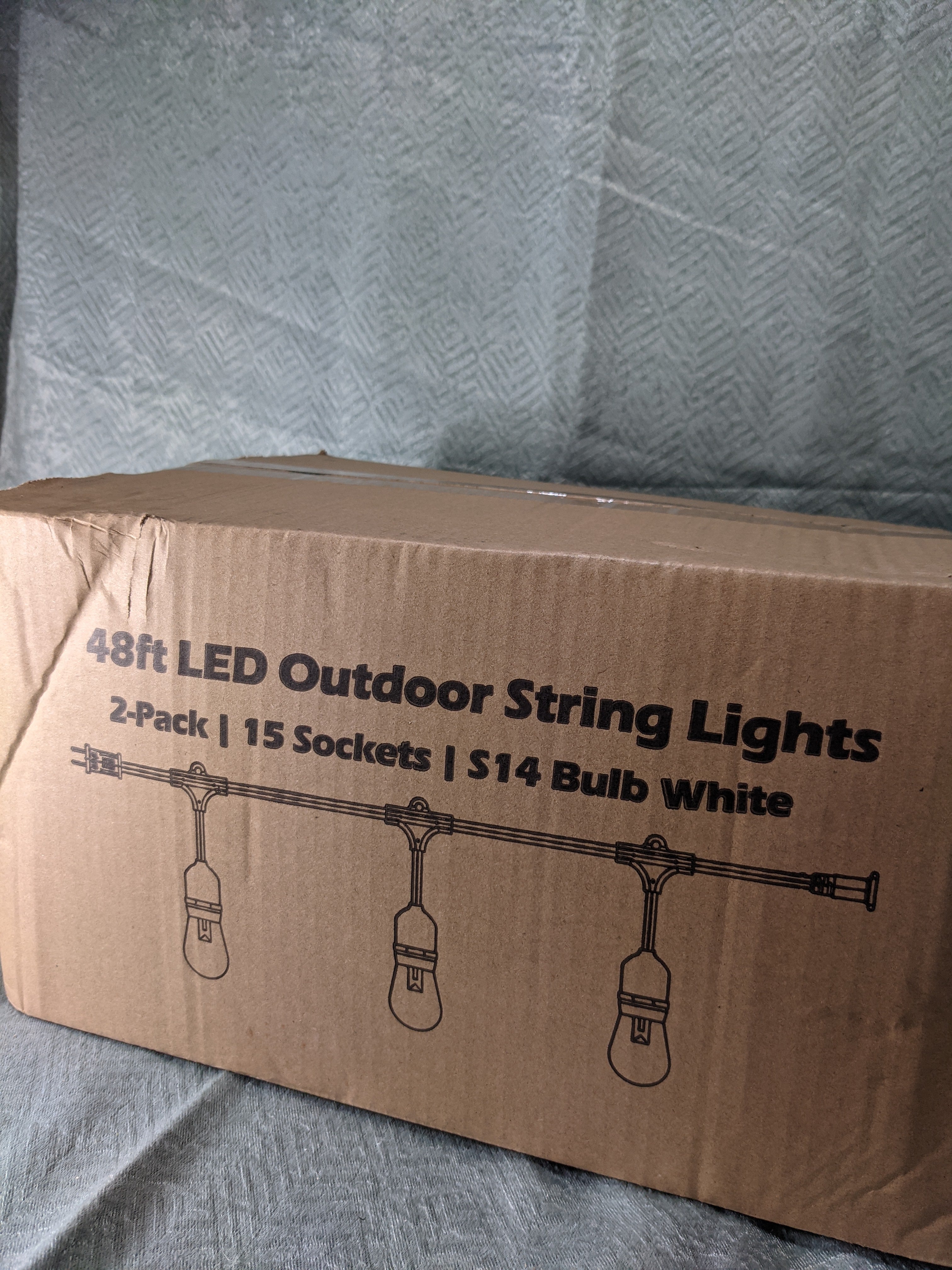 2 Pack 48FT LED Dimmable Outdoor String Lights, Patio String Lights Waterproof, Commercial Grade&Shatterproof, 2700K, White Cords, 15 Hanging Sockets, 3 Spare Bulbs, for Backyard, Gazebo (Total 96FT) (7454264492270)