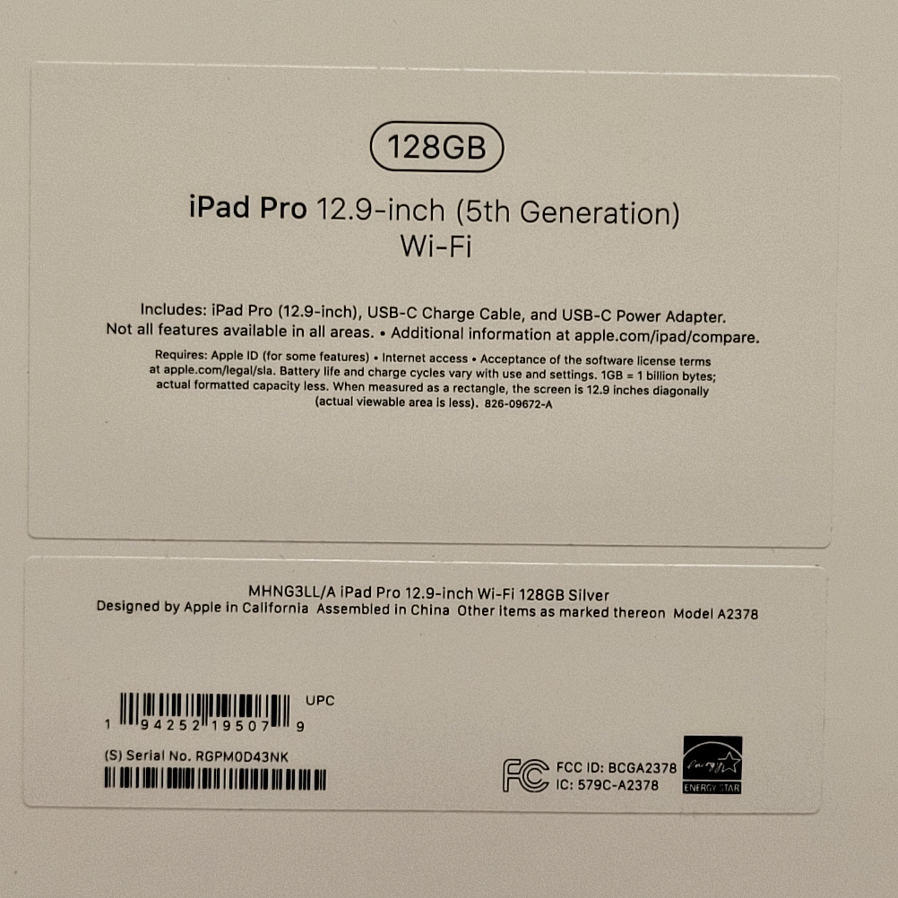 2021 Apple 12.9-inch iPad Pro (Wi‑Fi, 128GB) - A2378 MHNG3LL/A Silver *READ DESCRIPTION* (7928706531566)
