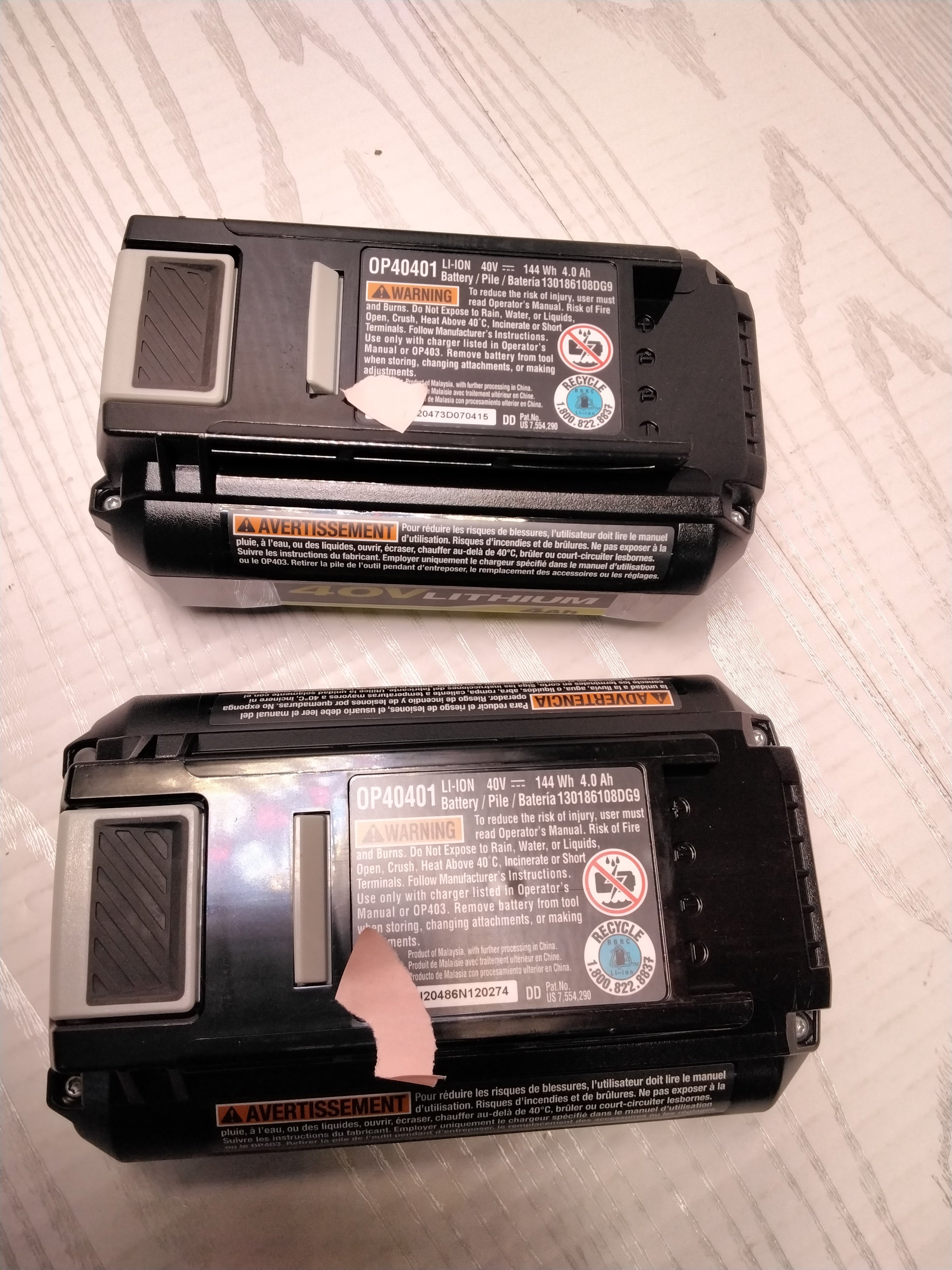 Set of 2 Ryobi 40v, 4AH Batteries- OP40401 (7854955659502)