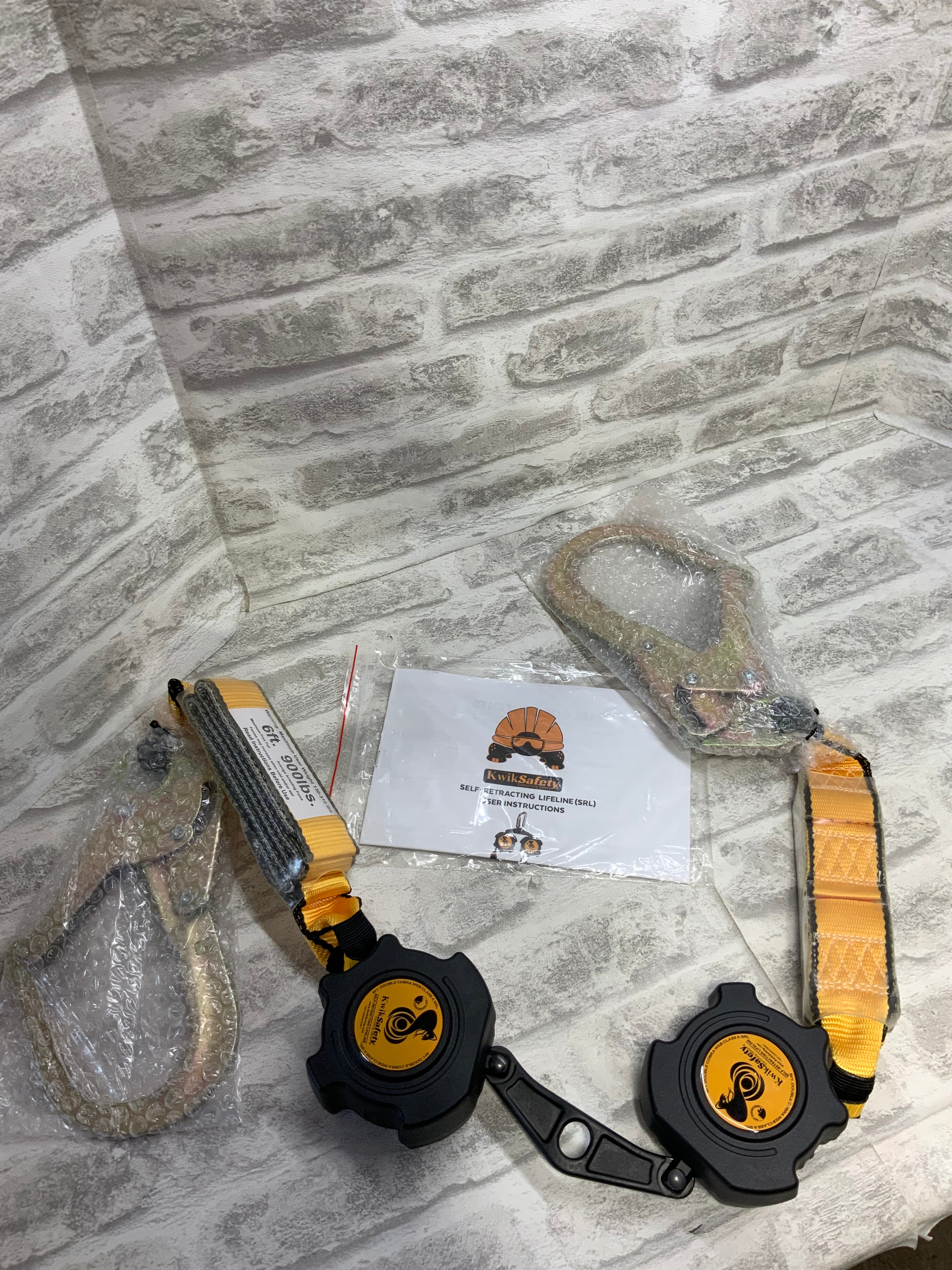 KwikSafety COBRA 6’ Poly Web Self Retracting Lifeline TWIN LEG, Rebar Hooks (7611516092654)