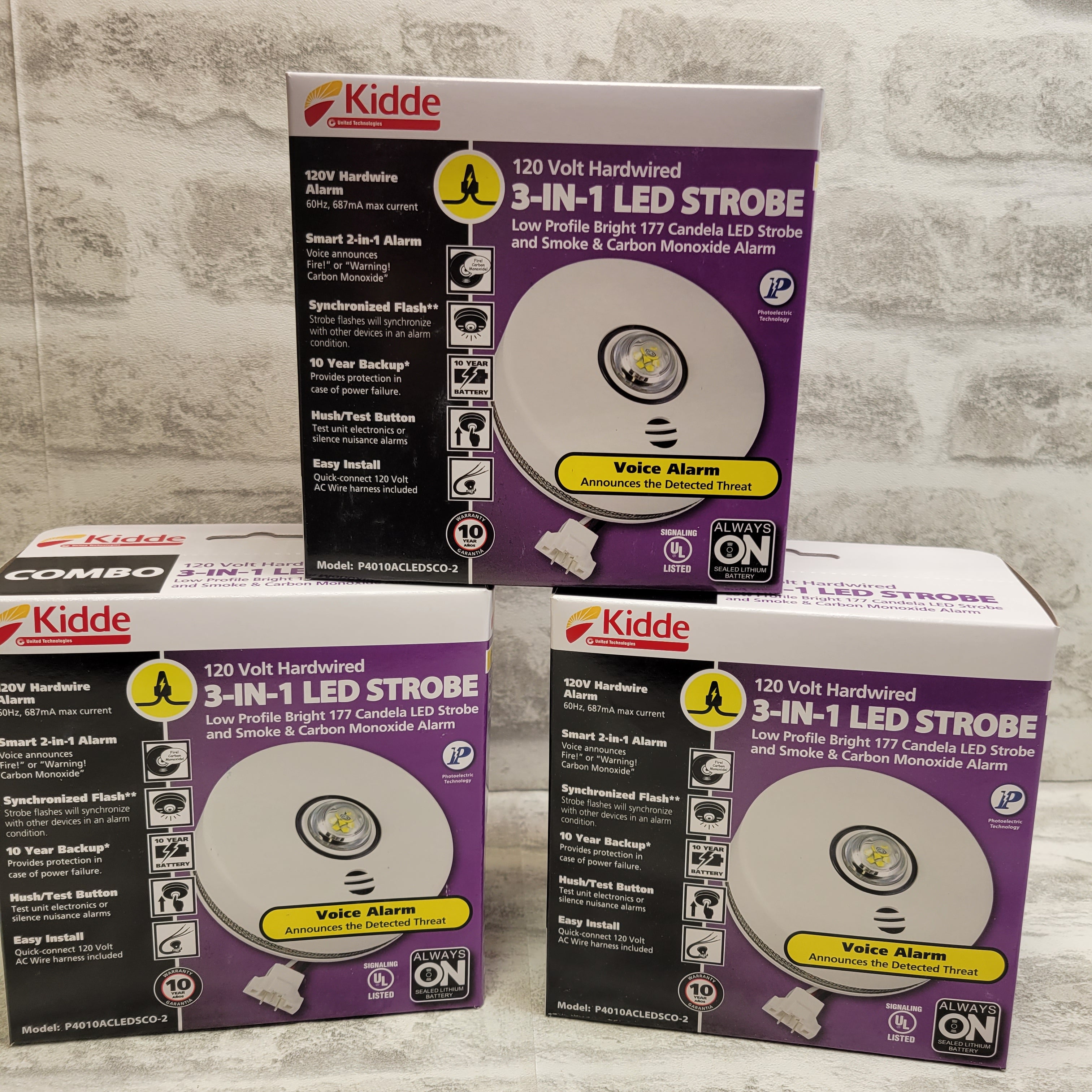 (Lot of 3) Kidde Smoke Detector, Hardwired Lithium Battery Backup & Strobe Light (7594281205998)