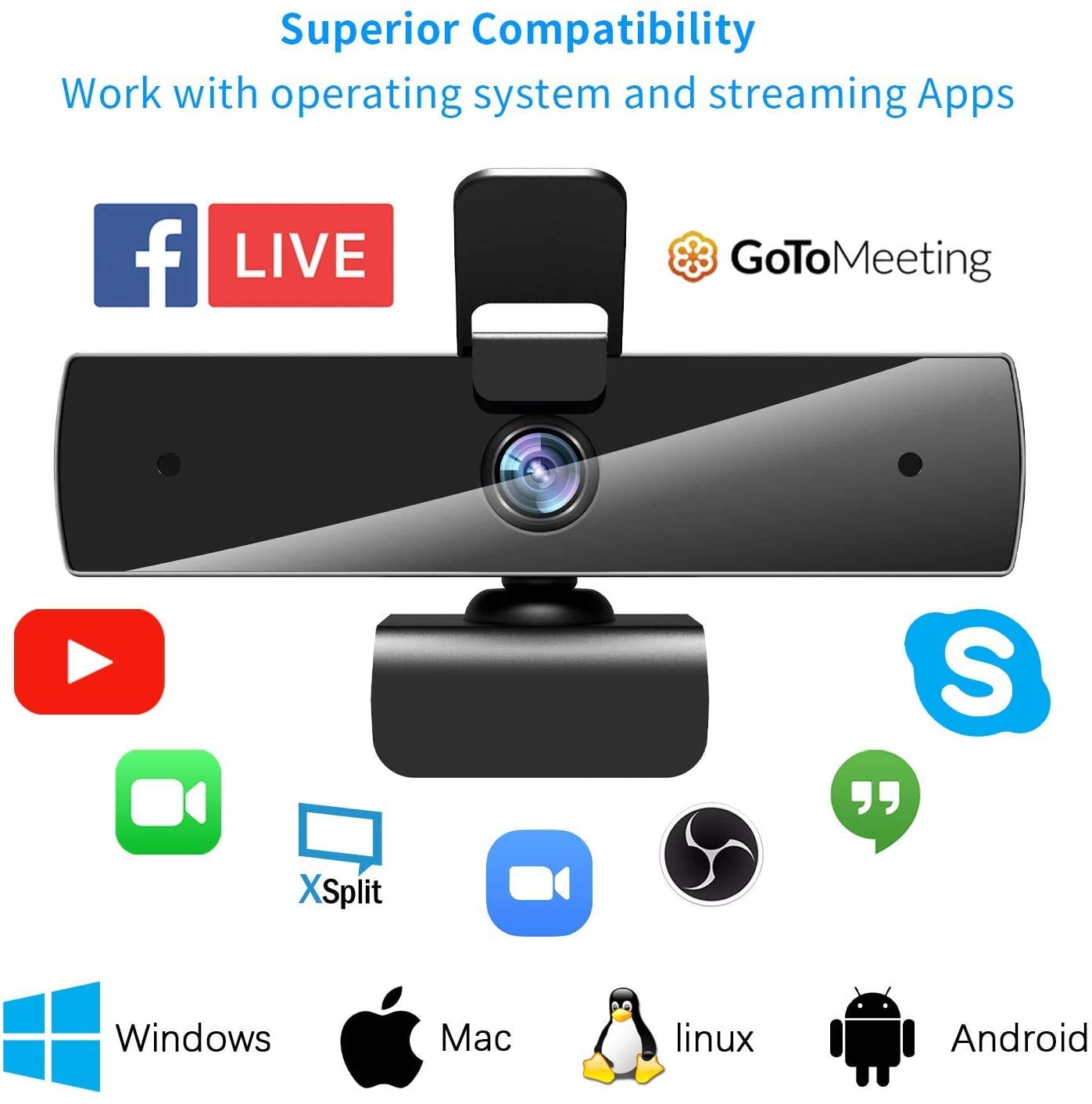 1080P Web Camera, 60FPS Webcam w/ Microphone, Qtniue USB Webcam Desktop *SEALED* (7917648249070)