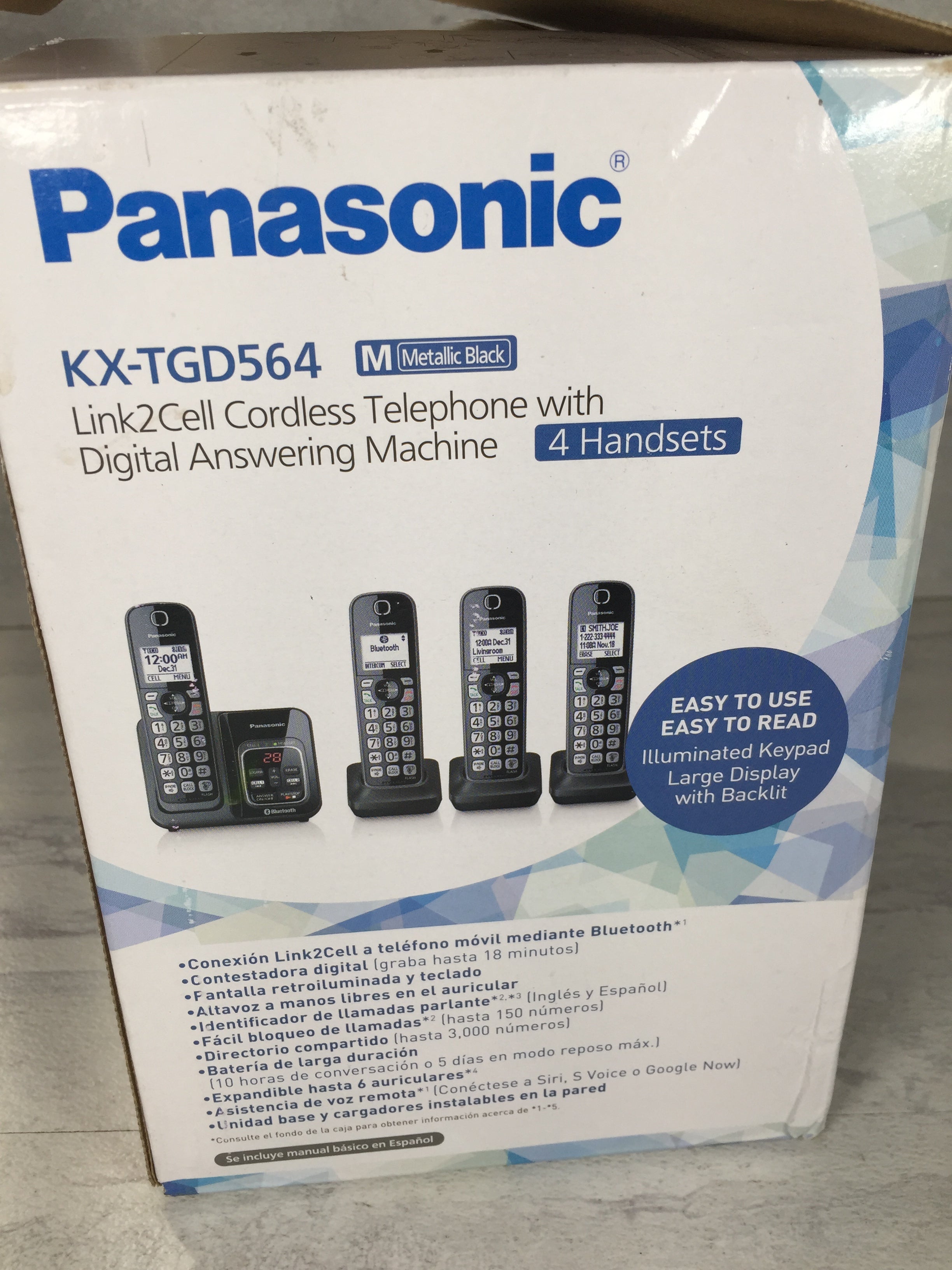 PANASONIC KX-TGD564M Expandable Cordless Phone System, 4 Handsets Metallic Black (6891622236343)