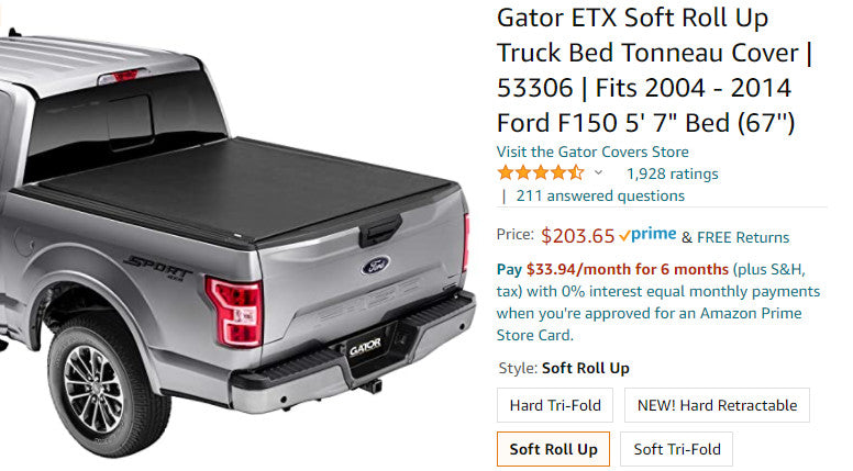 Gator ETX Soft Roll Up Truck Bed Tonneau Cover | 53306 | Fits 2004 - 2014 Ford F150 5' 7