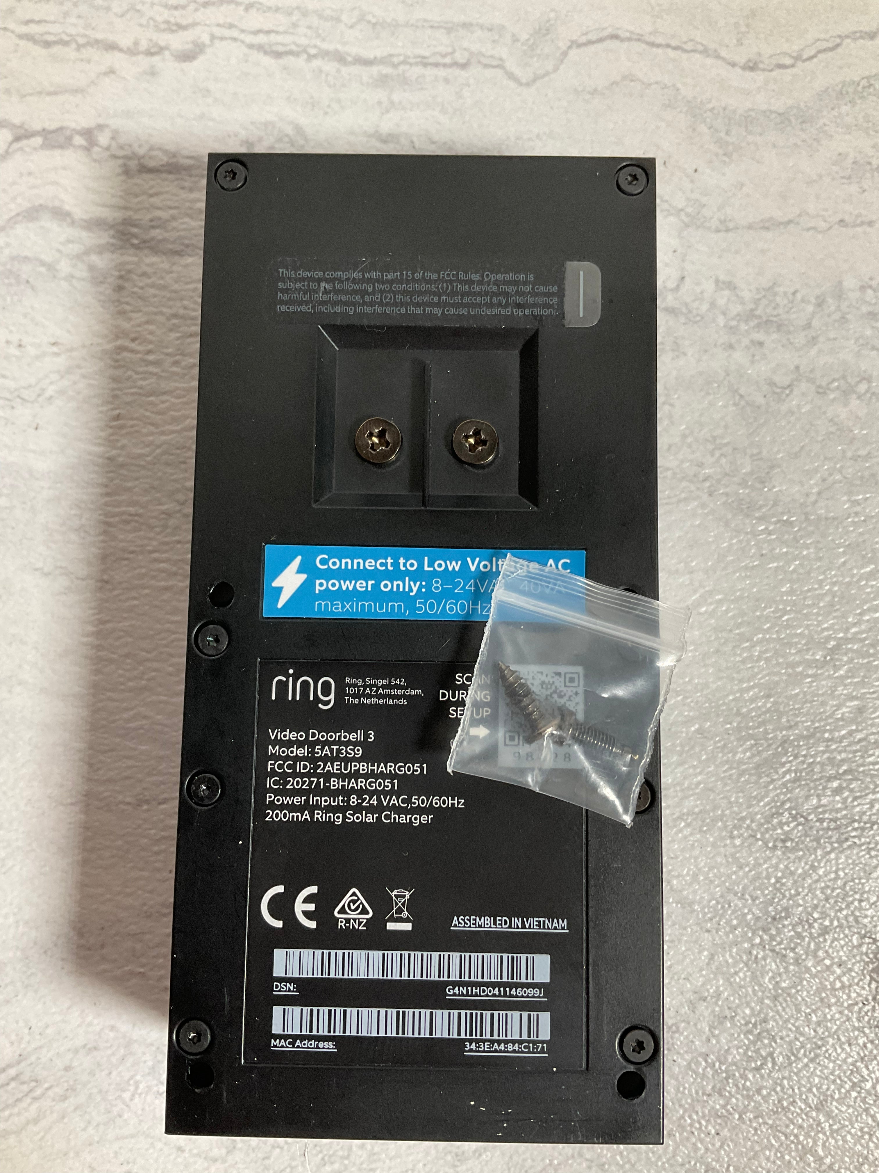 Ring Video Doorbell 3 Plus 1080HD Model# 5AT3S9 (6893467435191)