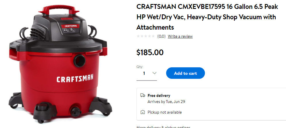 CRAFTSMAN CMXEVBE17595 16 Gallon 6.5 Peak HP Wet/Dry Vac, Heavy-Duty Shop Vacuum with Attachments (6886513082551)