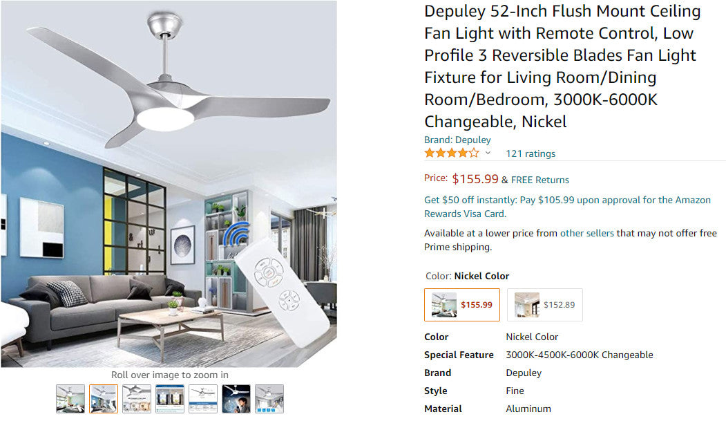 Depuley 52-Inch Flush Mount Ceiling Fan Light with Remote Control (6811527676087)