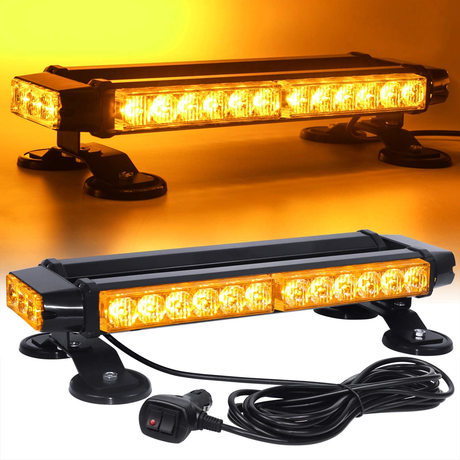 Linkitom LED Strobe Flashing Light Bar -Double Side Amber 30 LED High Intensity Emergency Hazard Warning Lighting Bar/Beacon/with Magnetic and 16 ft Straight Cord for Car Trailer Roof Safety (6808400691383)
