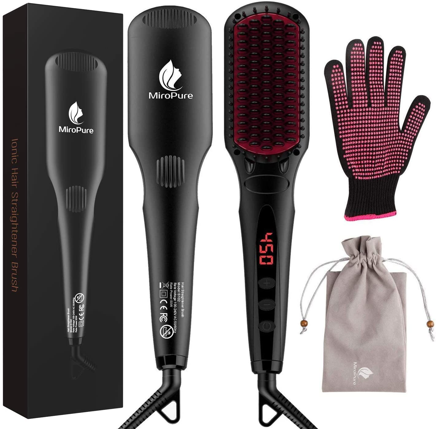 MiroPure Hair Straightener Brush, Ionic Anti-Scald Straightening Comb (6903540449463)