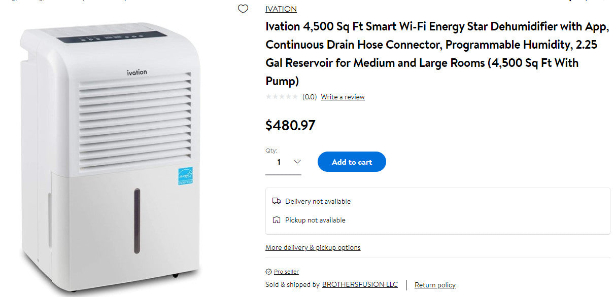 Ivation 4,500 Sq Ft Smart Wi-Fi Energy Star Dehumidifier with App, Continuous Drain Hose Connector, Programmable Humidity, 2.25 Gal Reservoir for Medium and Large Rooms (4,500 Sq Ft) (6810350911671)