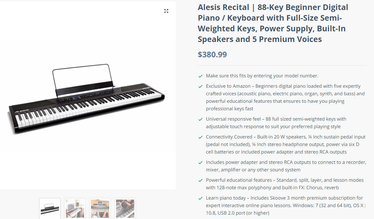 Alesis Recital – 88 Key Digital Electric Piano / Keyboard (6875543109815)