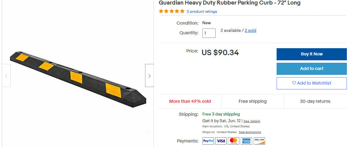 Guardian Heavy Duty Rubber Parking Curb - 72