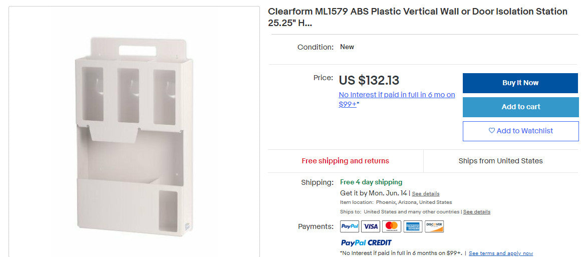 Clearform ML1579 ABS Plastic Vertical Wall or Door Isolation Station, 25.25